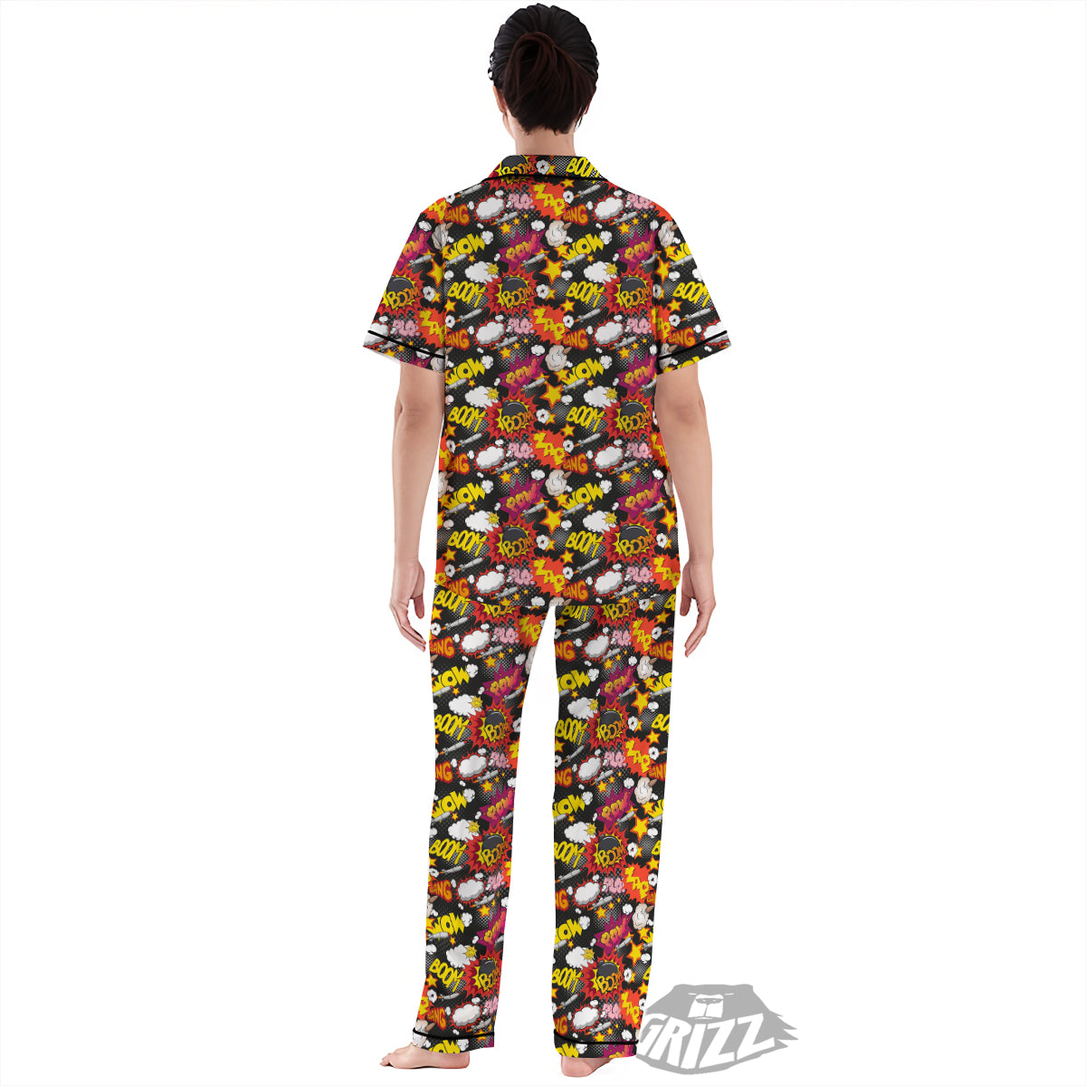 Bomb Boom Comic Graffiti Print Pattern Women's Pajamas Set-grizzshop