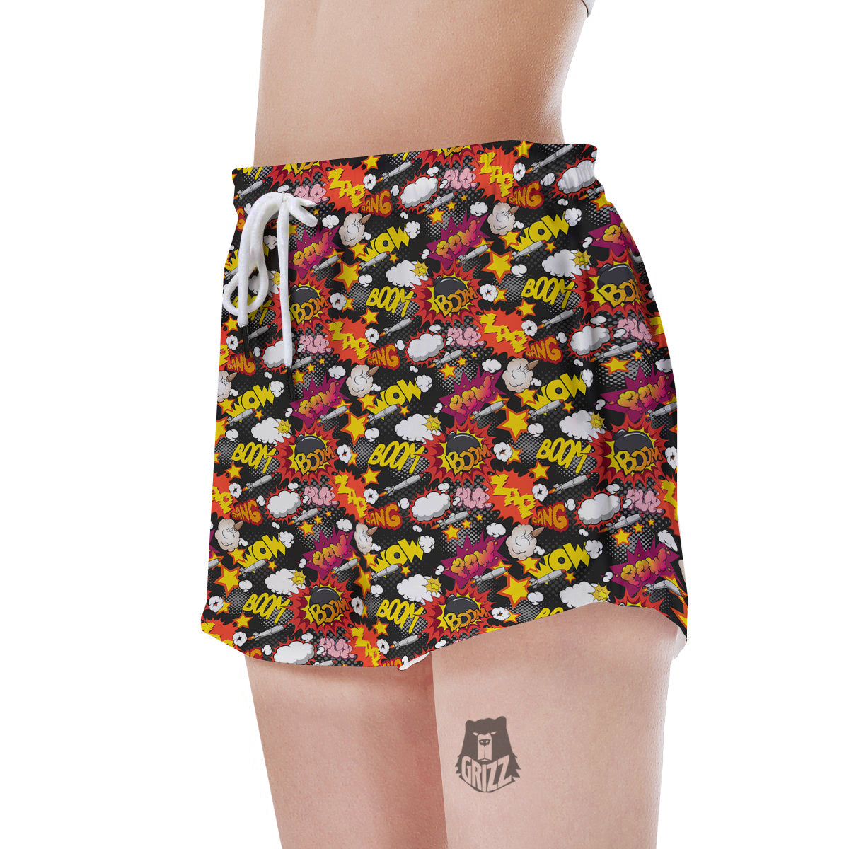 Bomb Boom Comic Graffiti Print Pattern Women's Shorts-grizzshop