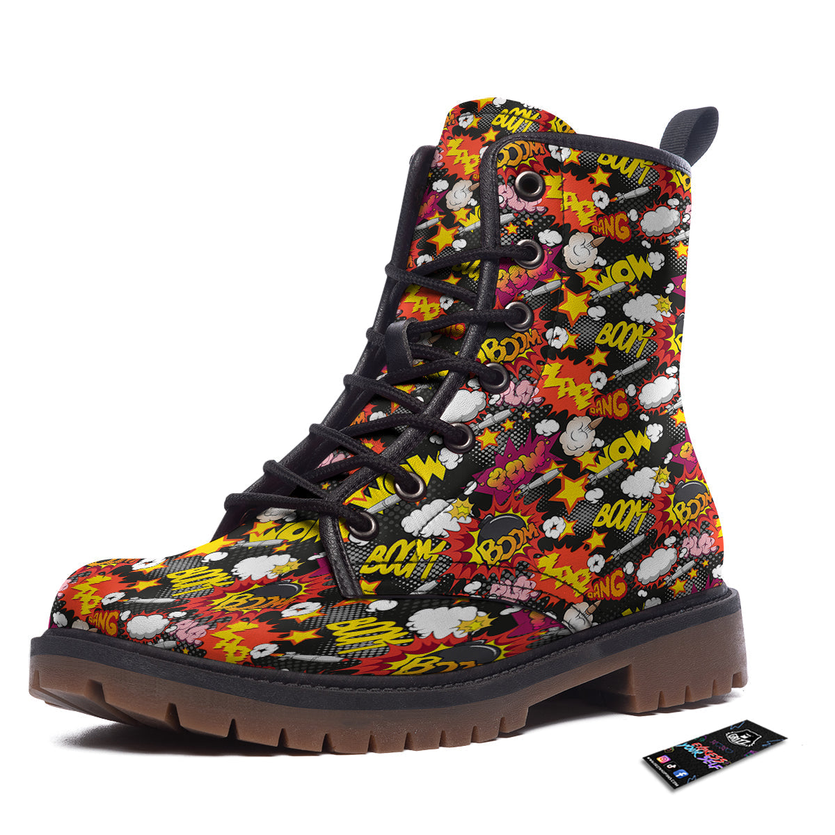 Bomb Boom Comic Graffiti Print Pattern Work Boots-grizzshop