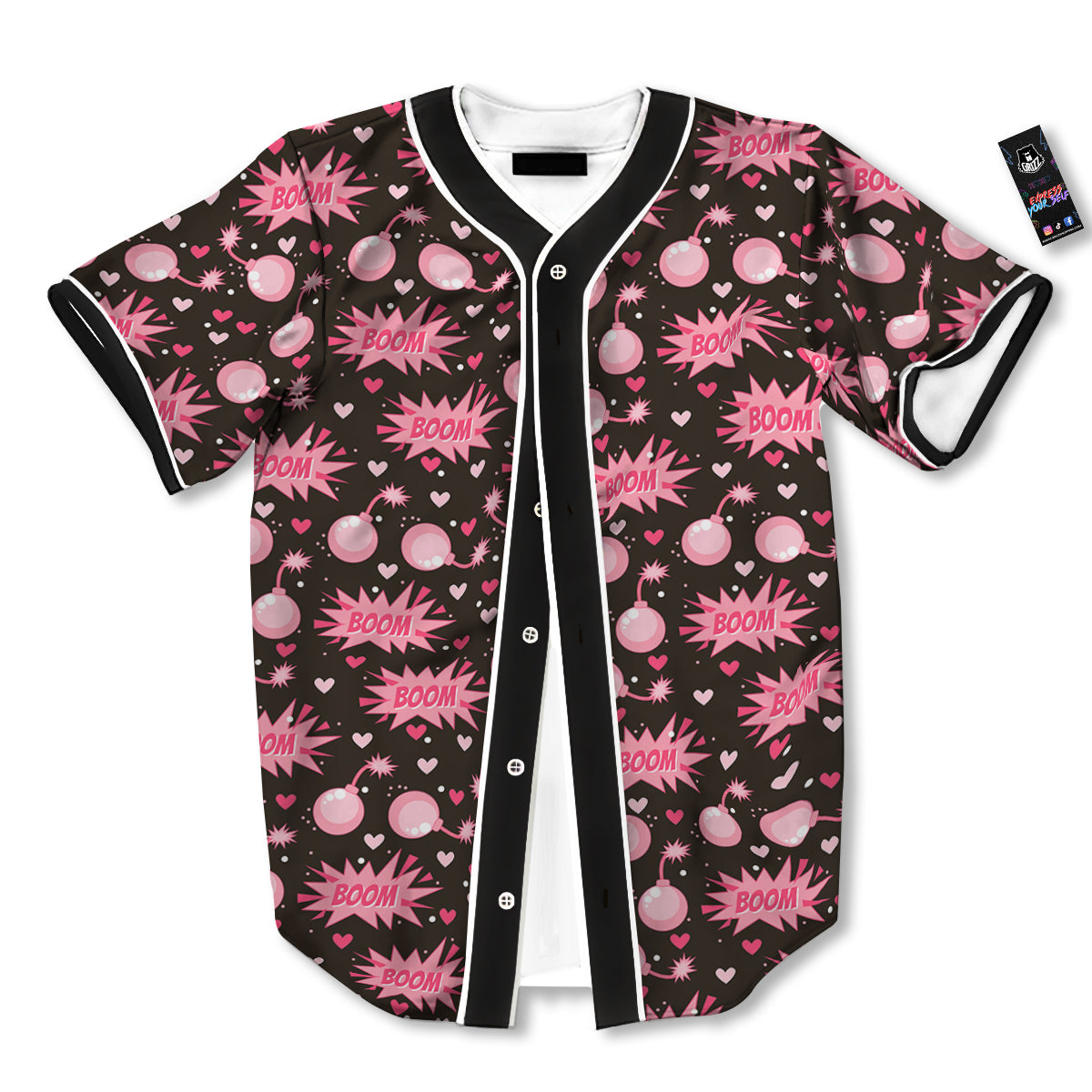 Bomb Boom Pink And Heart Print Pattern Baseball Jersey-grizzshop