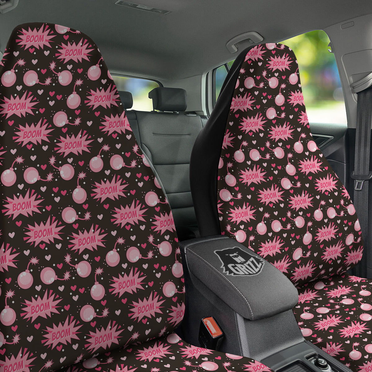 Bomb Boom Pink And Heart Print Pattern Car Seat Covers-grizzshop