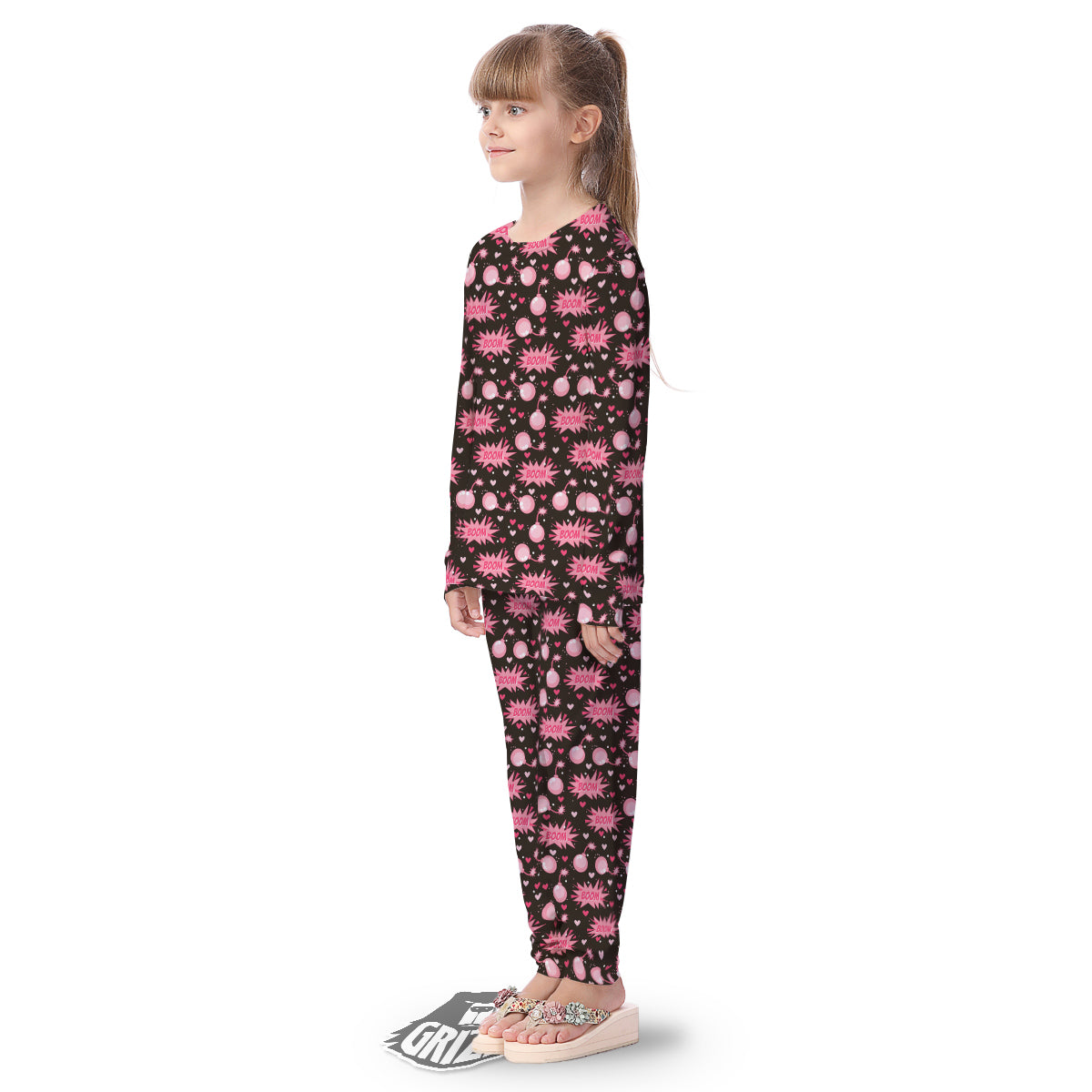 Bomb Boom Pink And Heart Print Pattern Kid's Pajamas-grizzshop