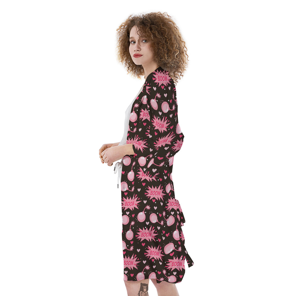 Bomb Boom Pink And Heart Print Pattern Kimono-grizzshop