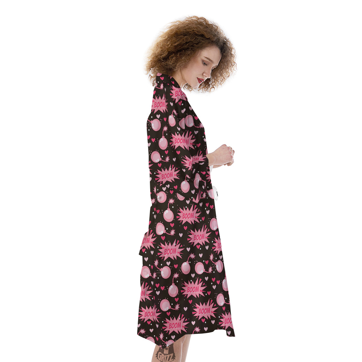 Bomb Boom Pink And Heart Print Pattern Kimono-grizzshop