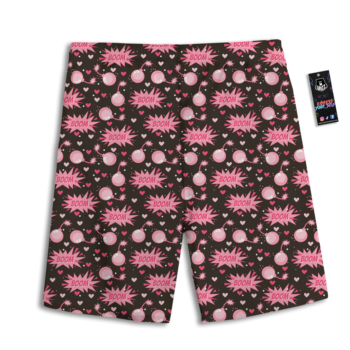 Bomb Boom Pink And Heart Print Pattern Men's Athletic Shorts