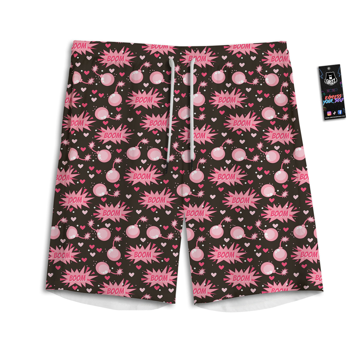 Bomb Boom Pink And Heart Print Pattern Men's Athletic Shorts