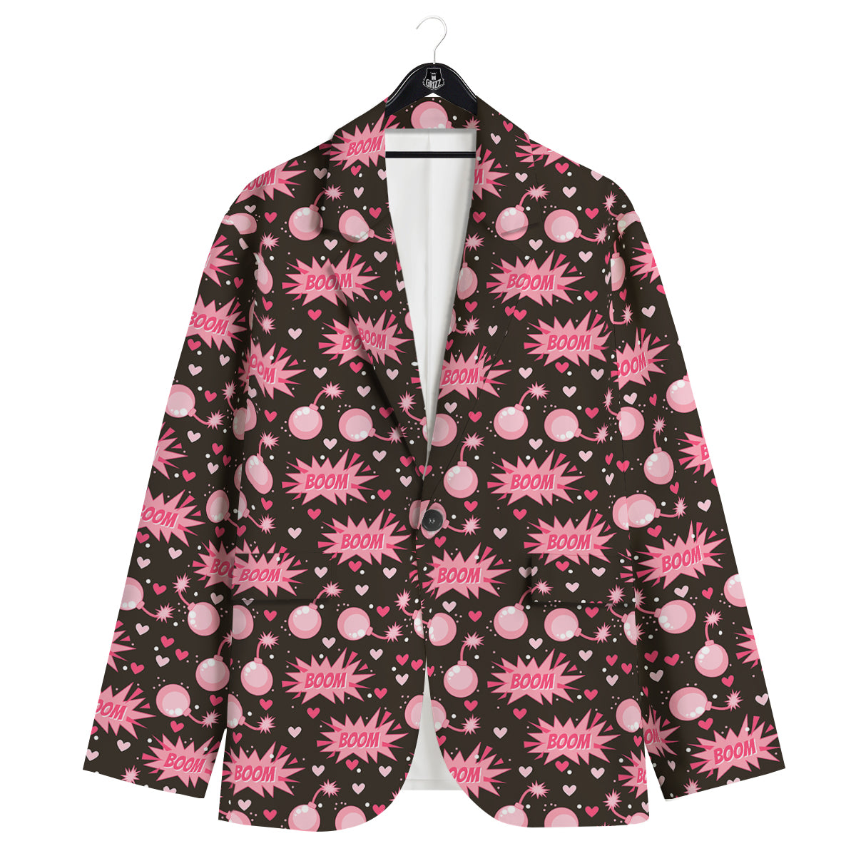 Bomb Boom Pink And Heart Print Pattern Men's Sport Coat-grizzshop