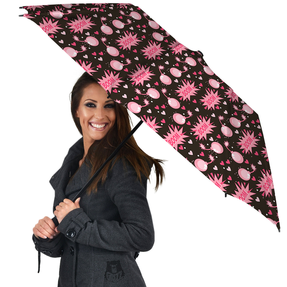 Bomb Boom Pink And Heart Print Pattern Umbrella-grizzshop
