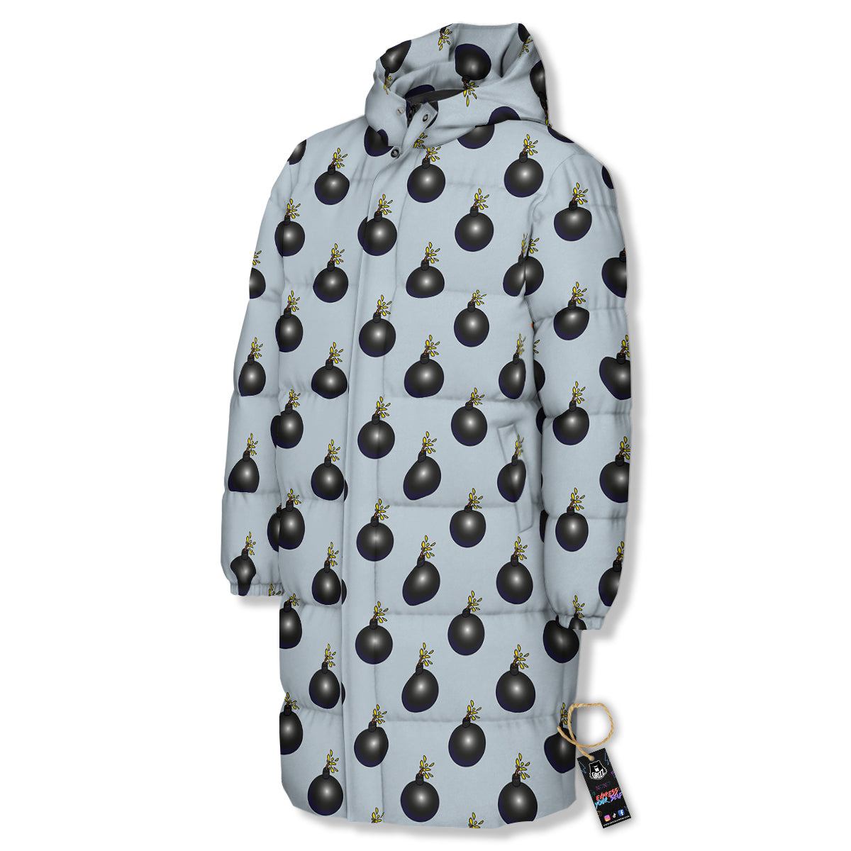 Bomb Vintage Print Pattern Long Down Jacket-grizzshop