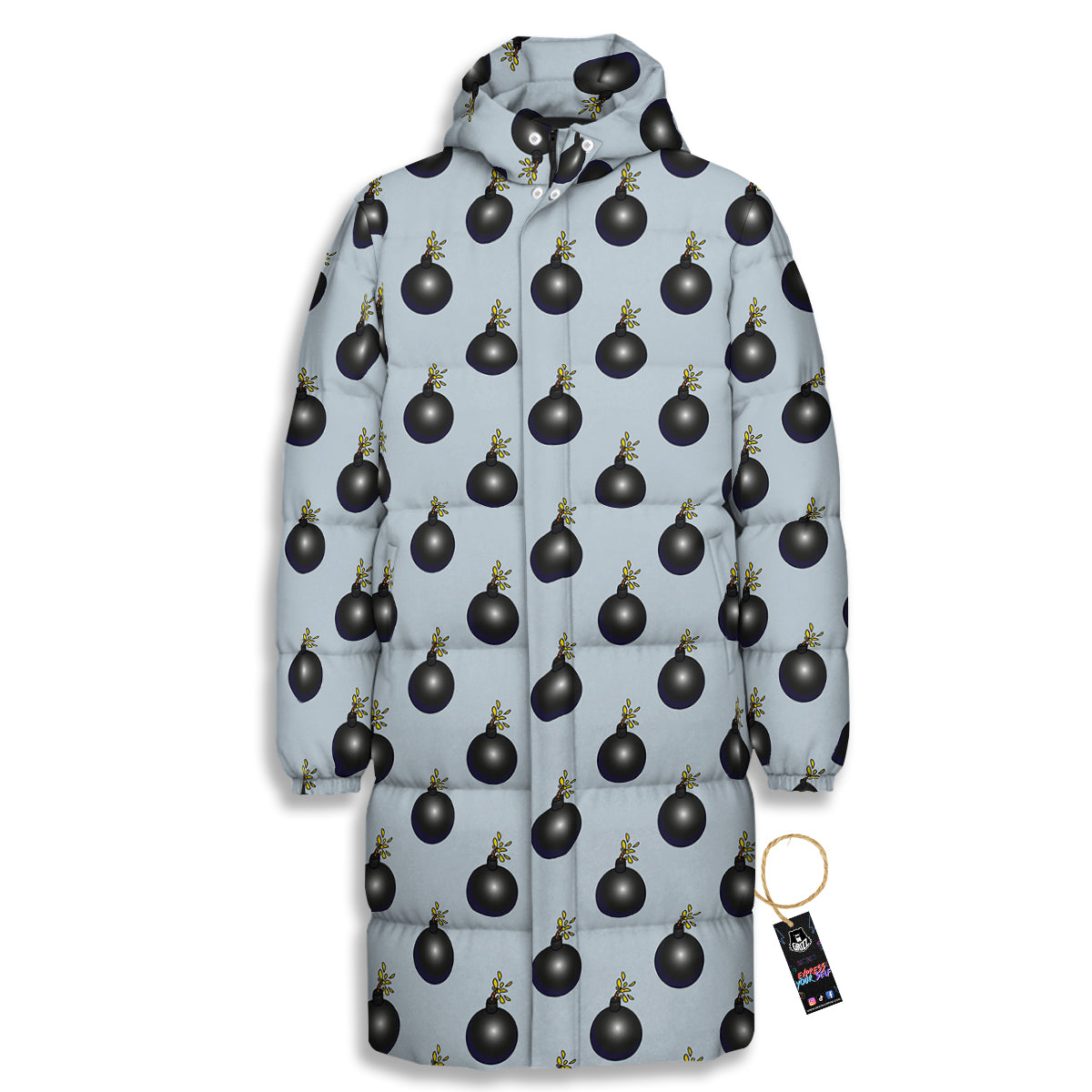Bomb Vintage Print Pattern Long Down Jacket-grizzshop