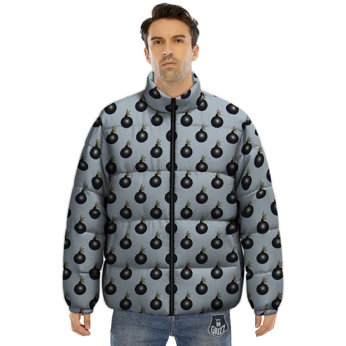 Bomb Vintage Print Pattern Puffer Jacket-grizzshop