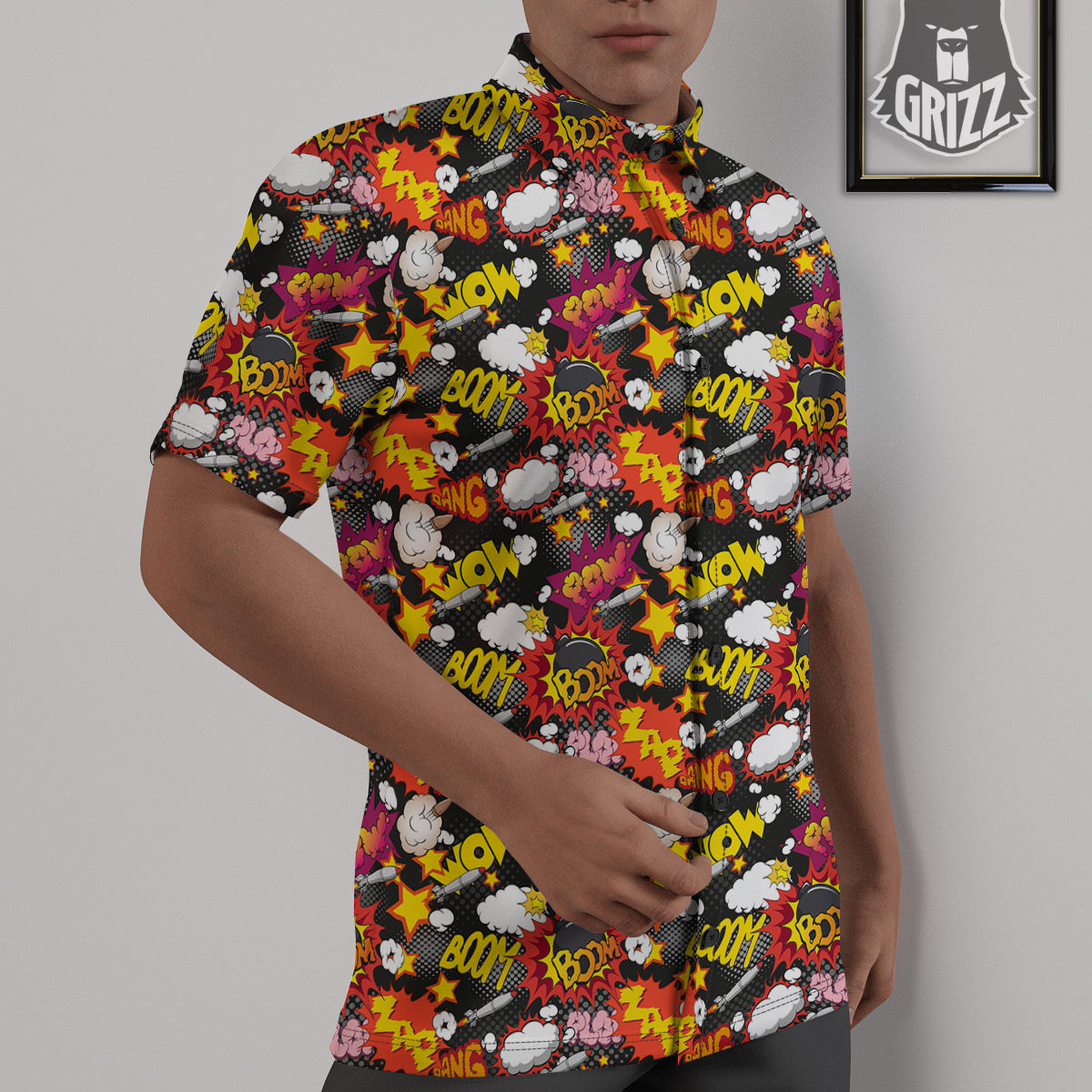 Bomb Boom Comic Graffiti Print Pattern Untucked Shirts-grizzshop