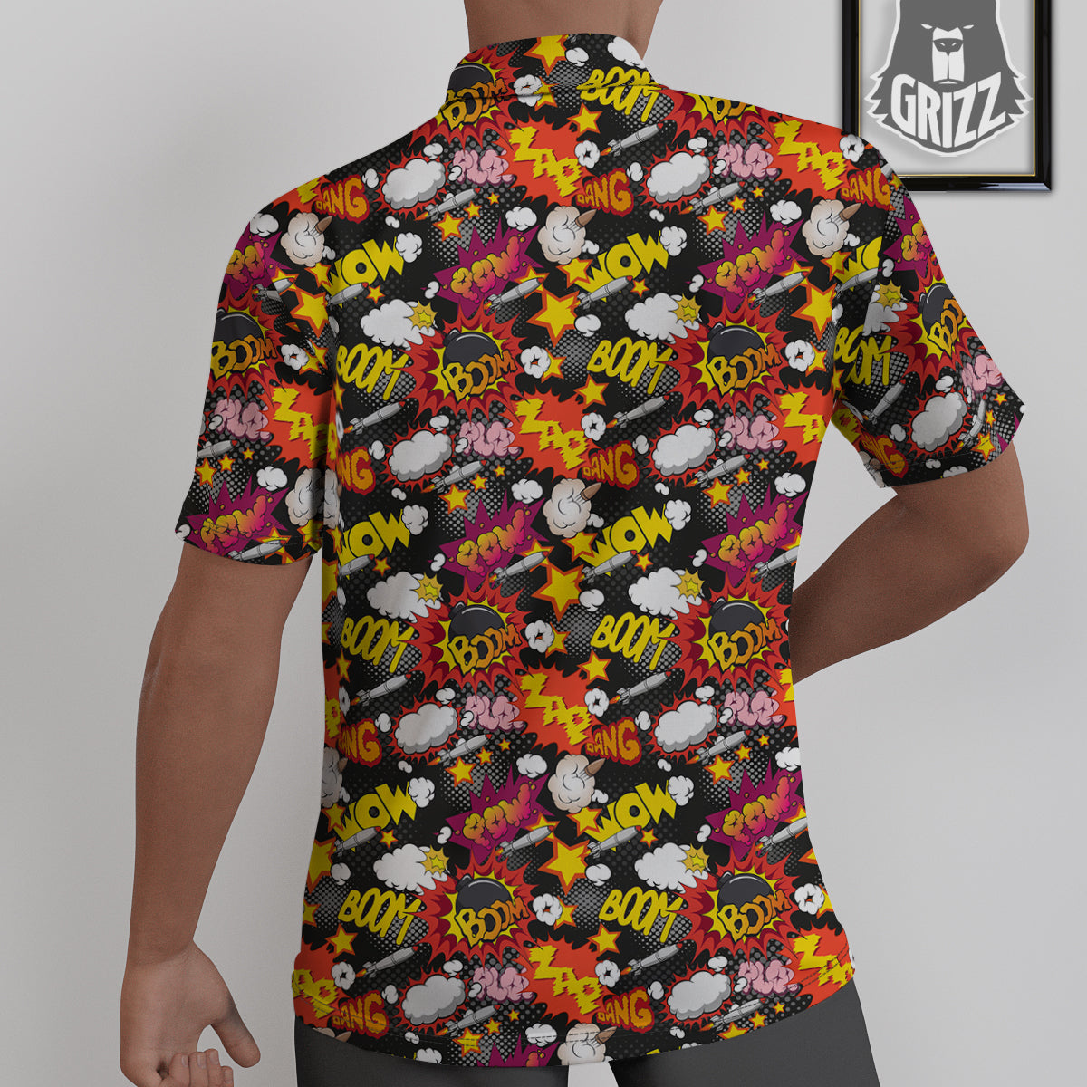 Bomb Boom Comic Graffiti Print Pattern Untucked Shirts-grizzshop