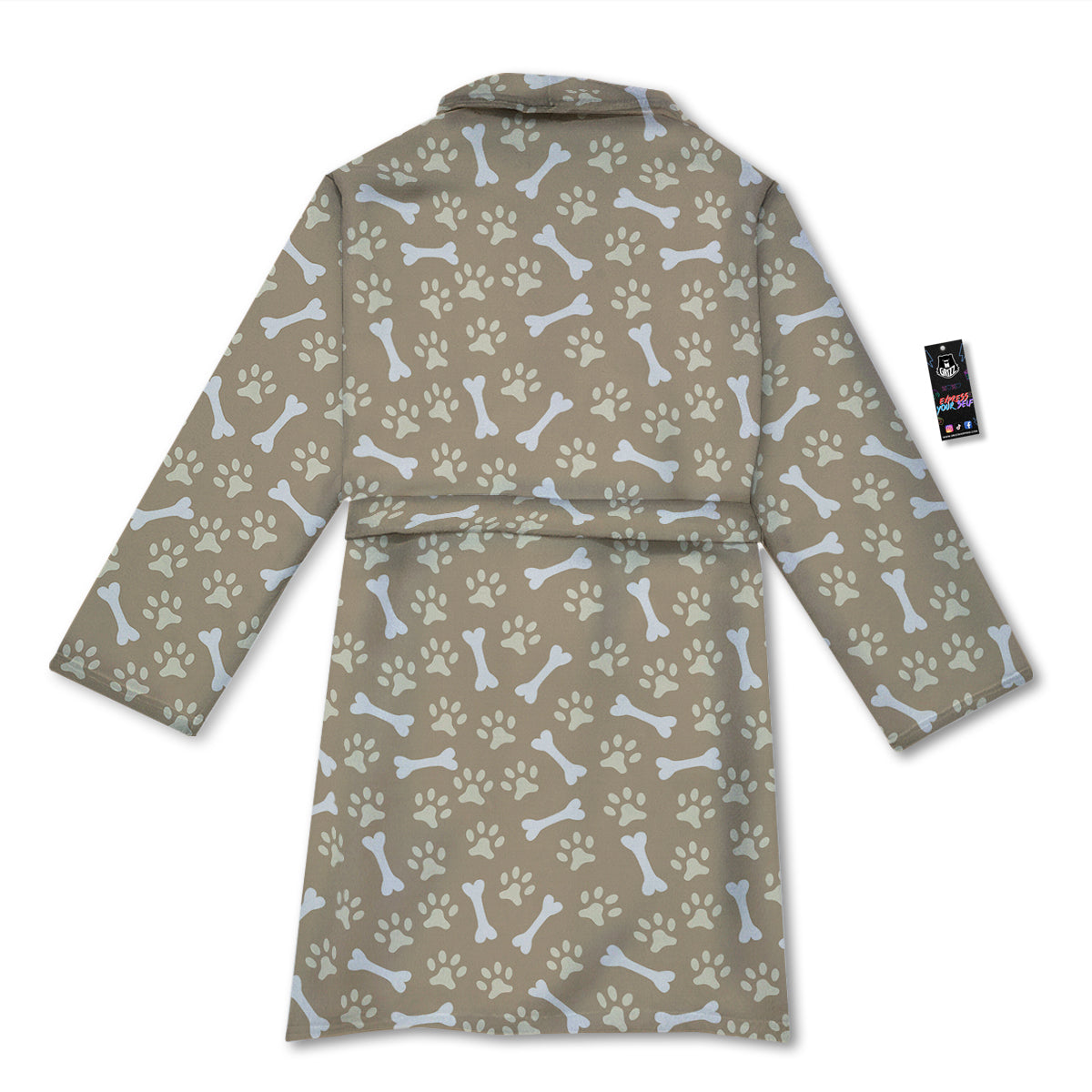 Bone And Beige Paw Print Pattern Bathrobe-grizzshop