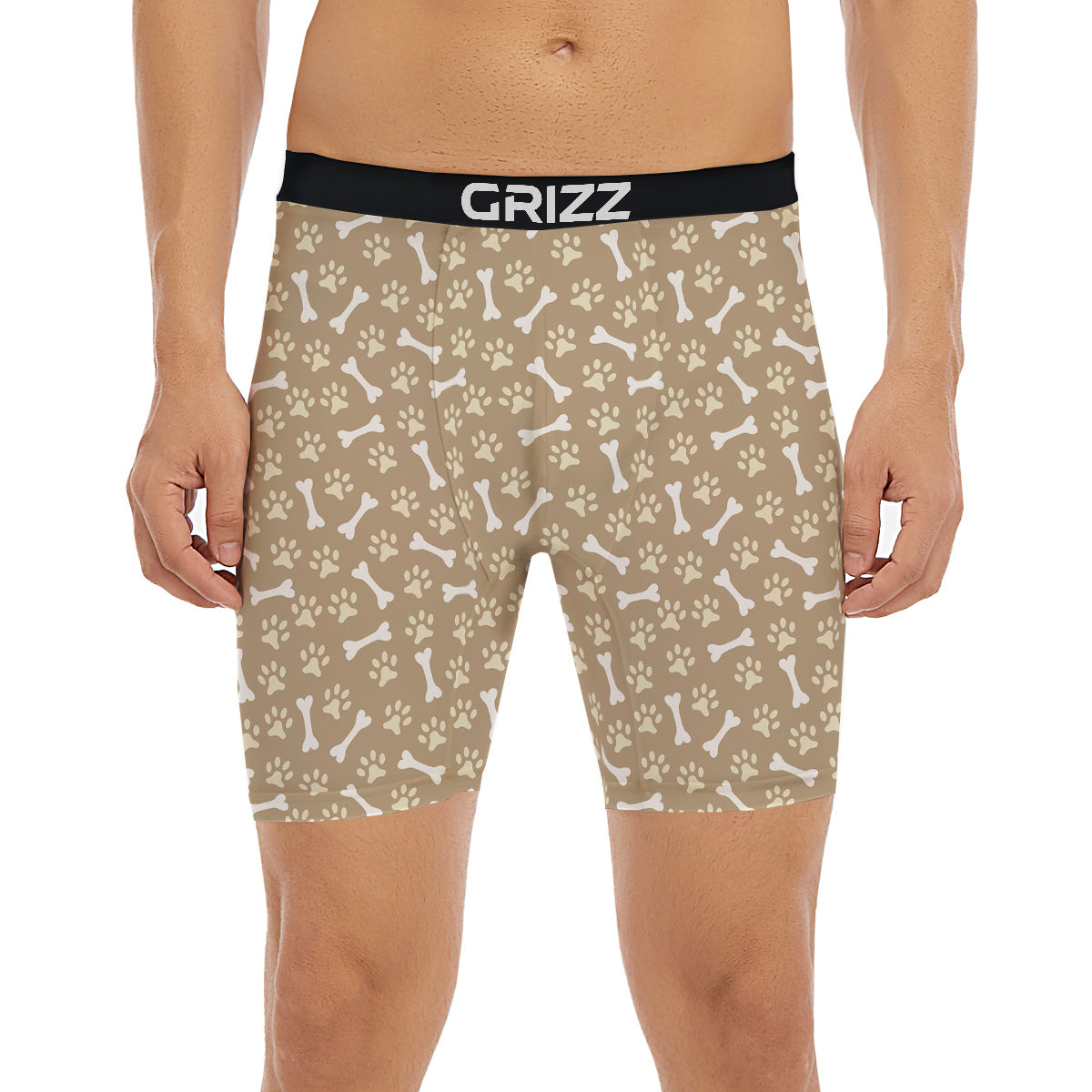 Bone And Beige Paw Print Pattern Boxer Briefs-grizzshop