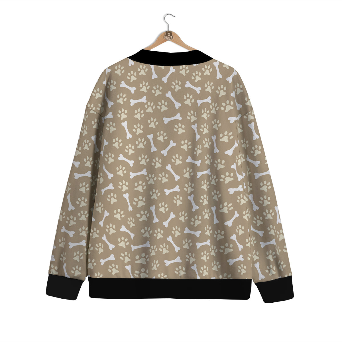 Bone And Beige Paw Print Pattern Cardigan-grizzshop