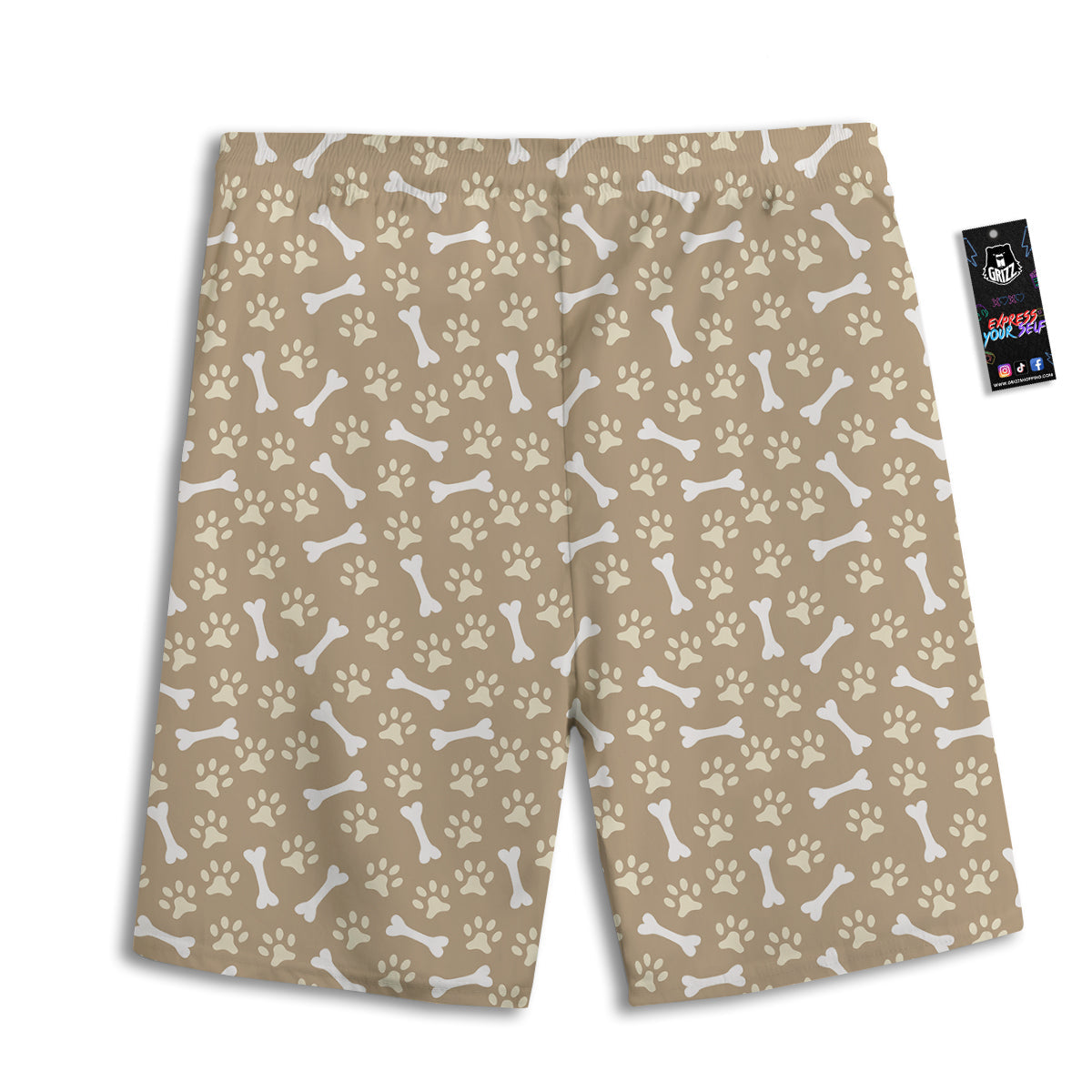 Bone And Beige Paw Print Pattern Men's Athletic Shorts