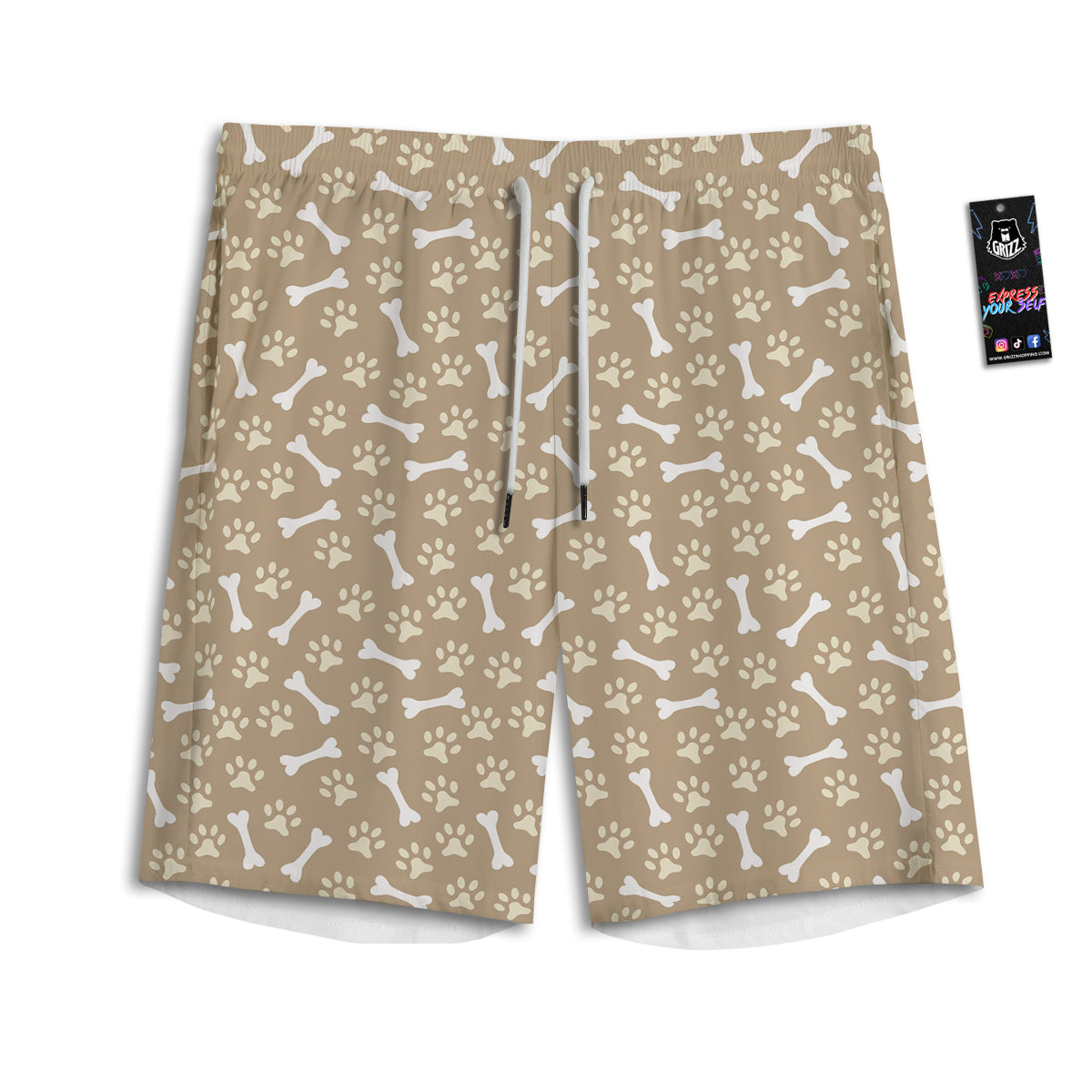 Bone And Beige Paw Print Pattern Men's Athletic Shorts