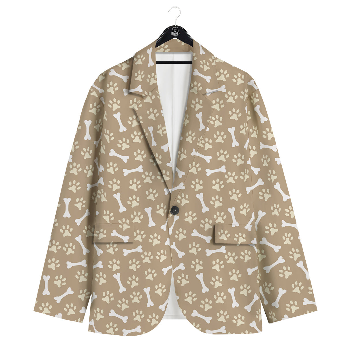 Bone And Beige Paw Print Pattern Men's Sport Coat-grizzshop