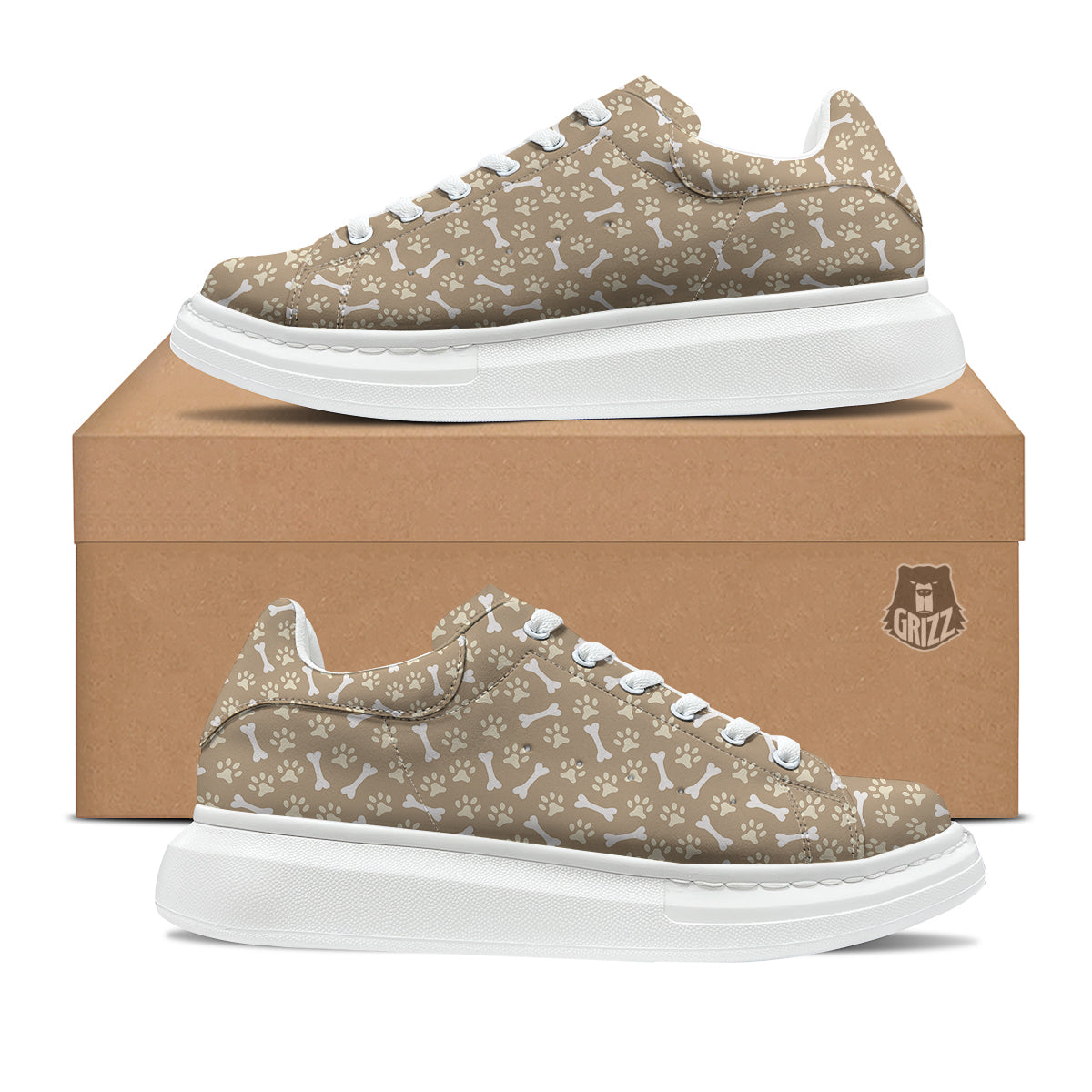 Bone And Beige Paw Print Pattern Platform Shoes-grizzshop