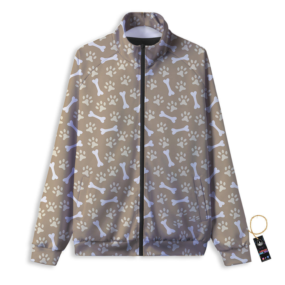 Bone And Beige Paw Print Pattern Track Jacket-grizzshop