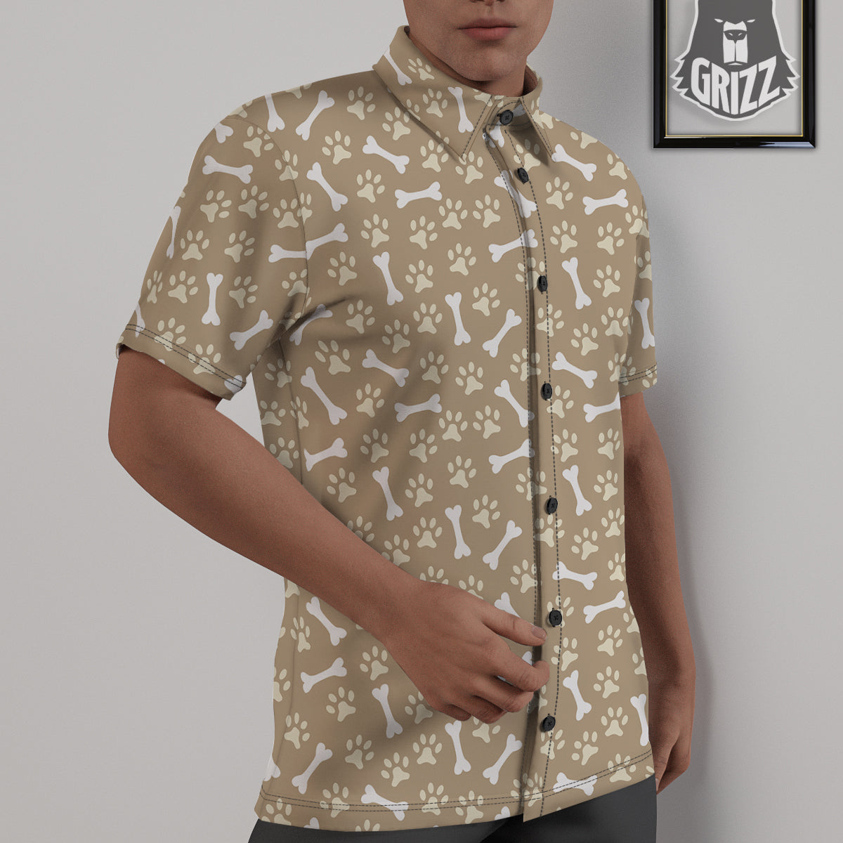 Bone And Beige Paw Print Pattern Untucked Shirts-grizzshop