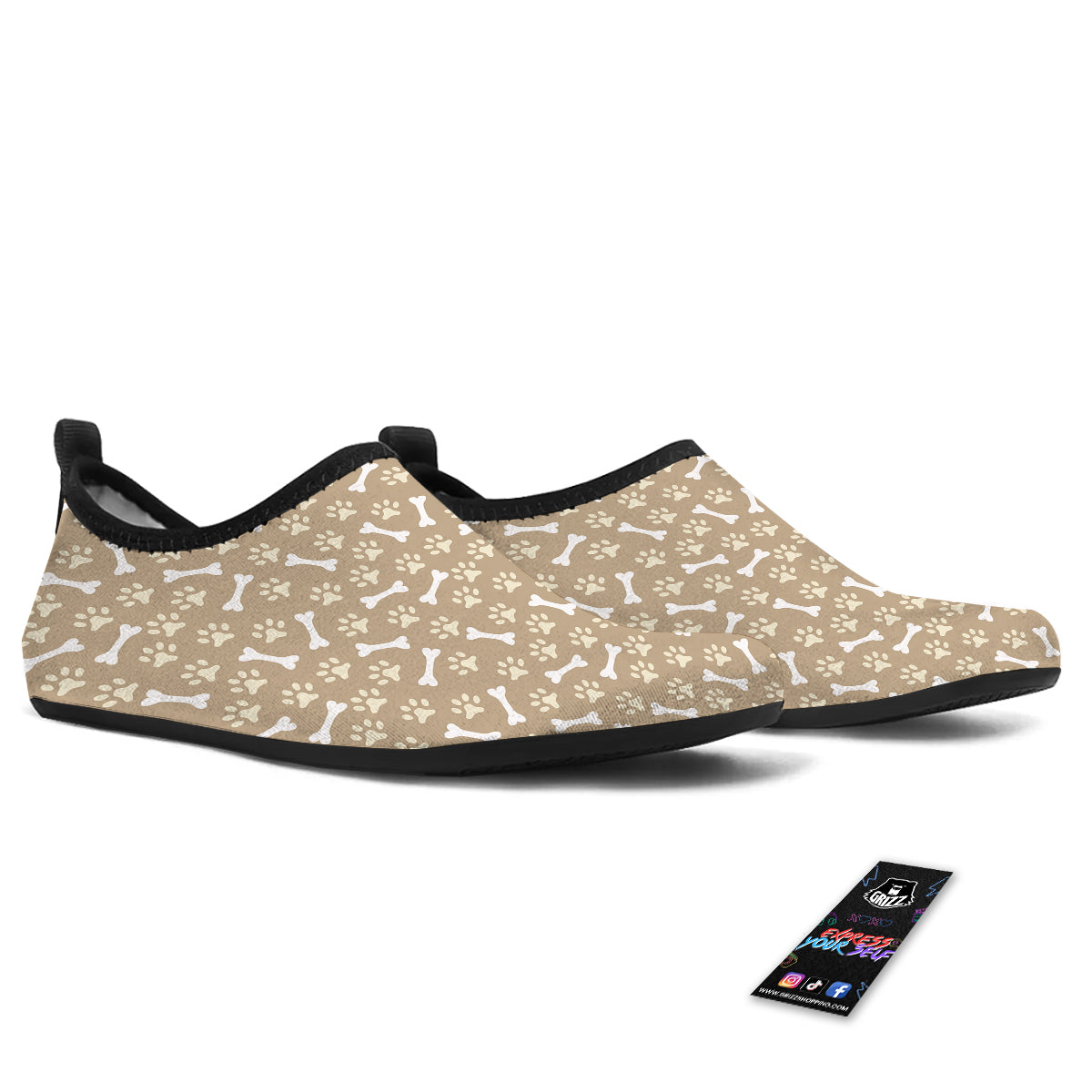 Bone And Beige Paw Print Pattern Water Shoes-grizzshop