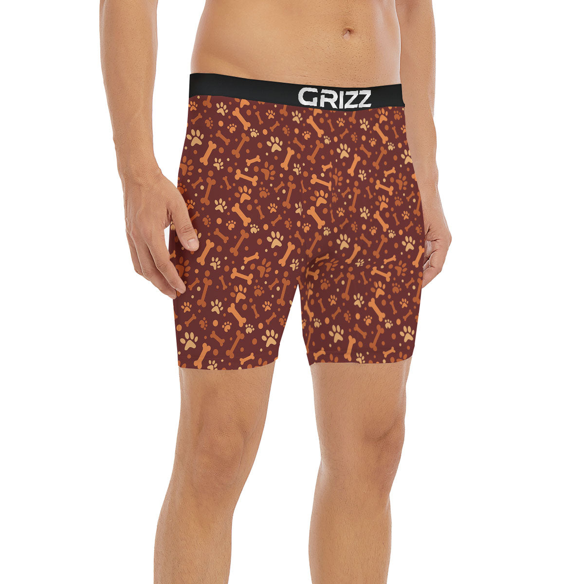 Bone And Brown Paw Print Pattern Boxer Briefs-grizzshop