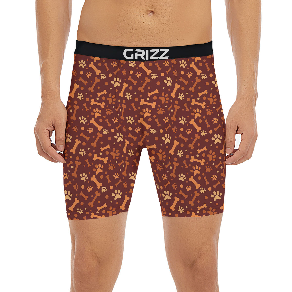 Bone And Brown Paw Print Pattern Boxer Briefs-grizzshop