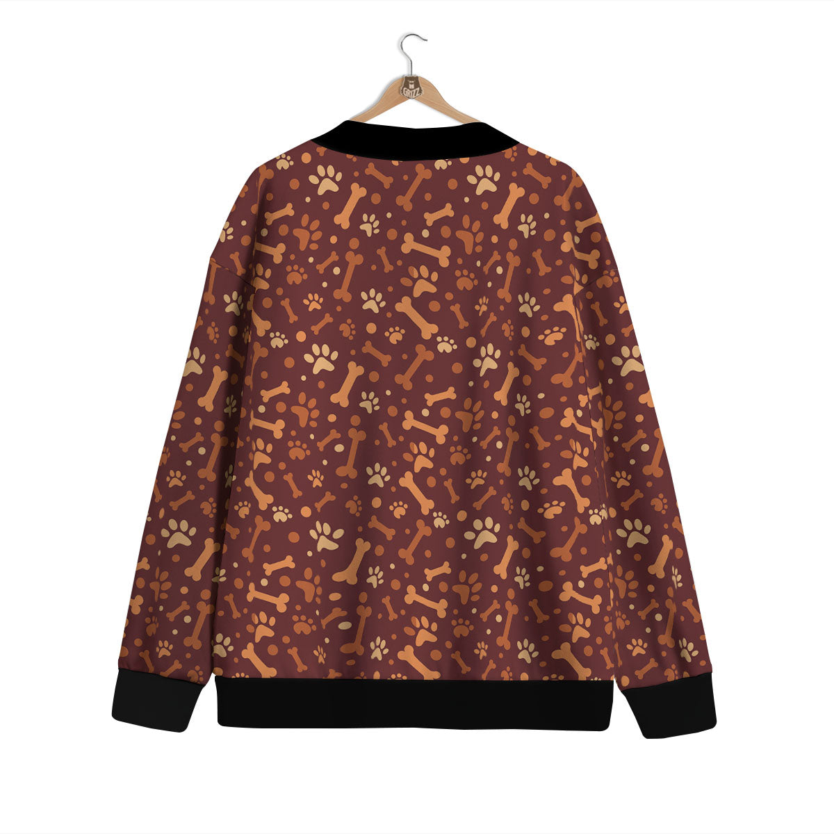 Bone And Brown Paw Print Pattern Cardigan-grizzshop