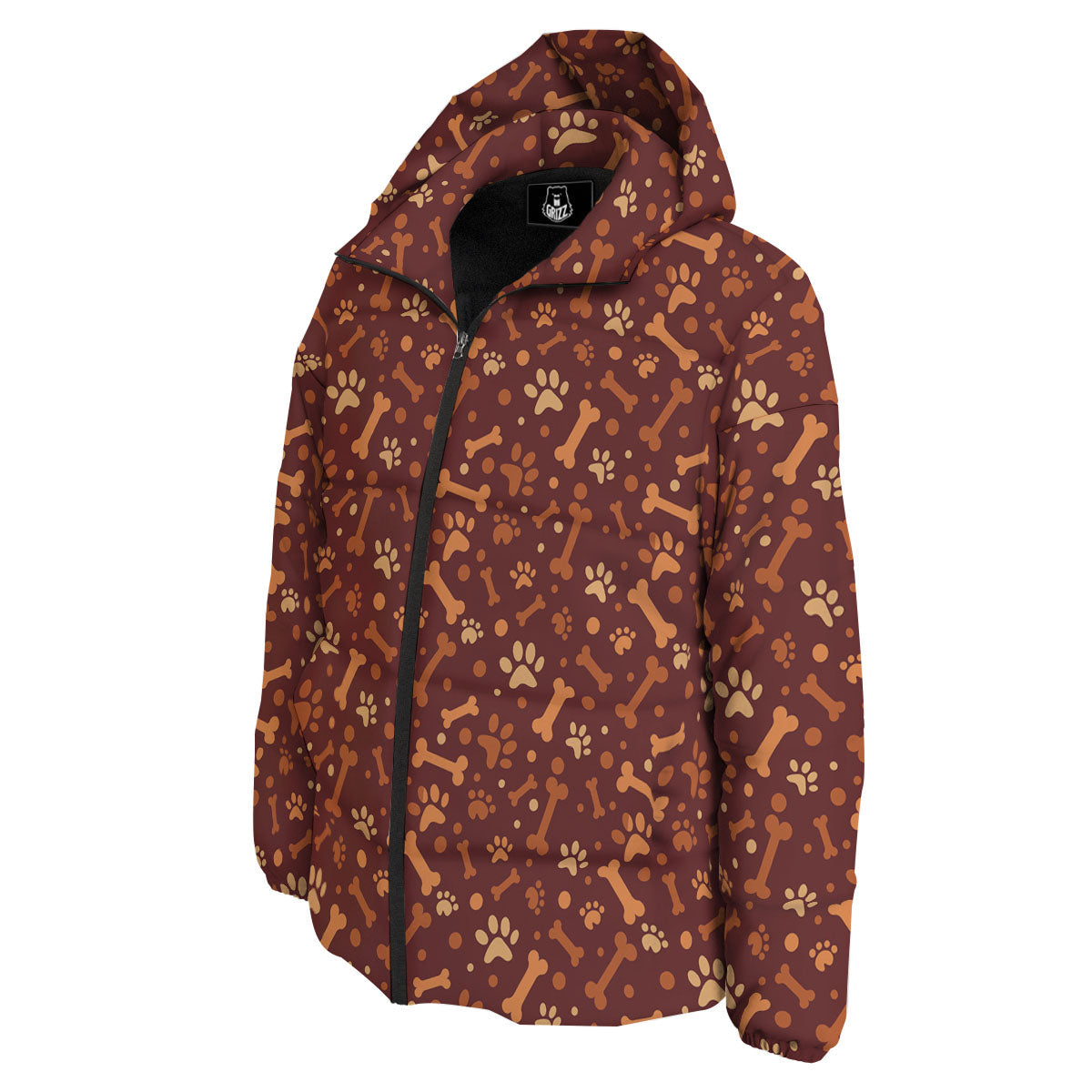 Bone And Brown Paw Print Pattern Down Jacket-grizzshop