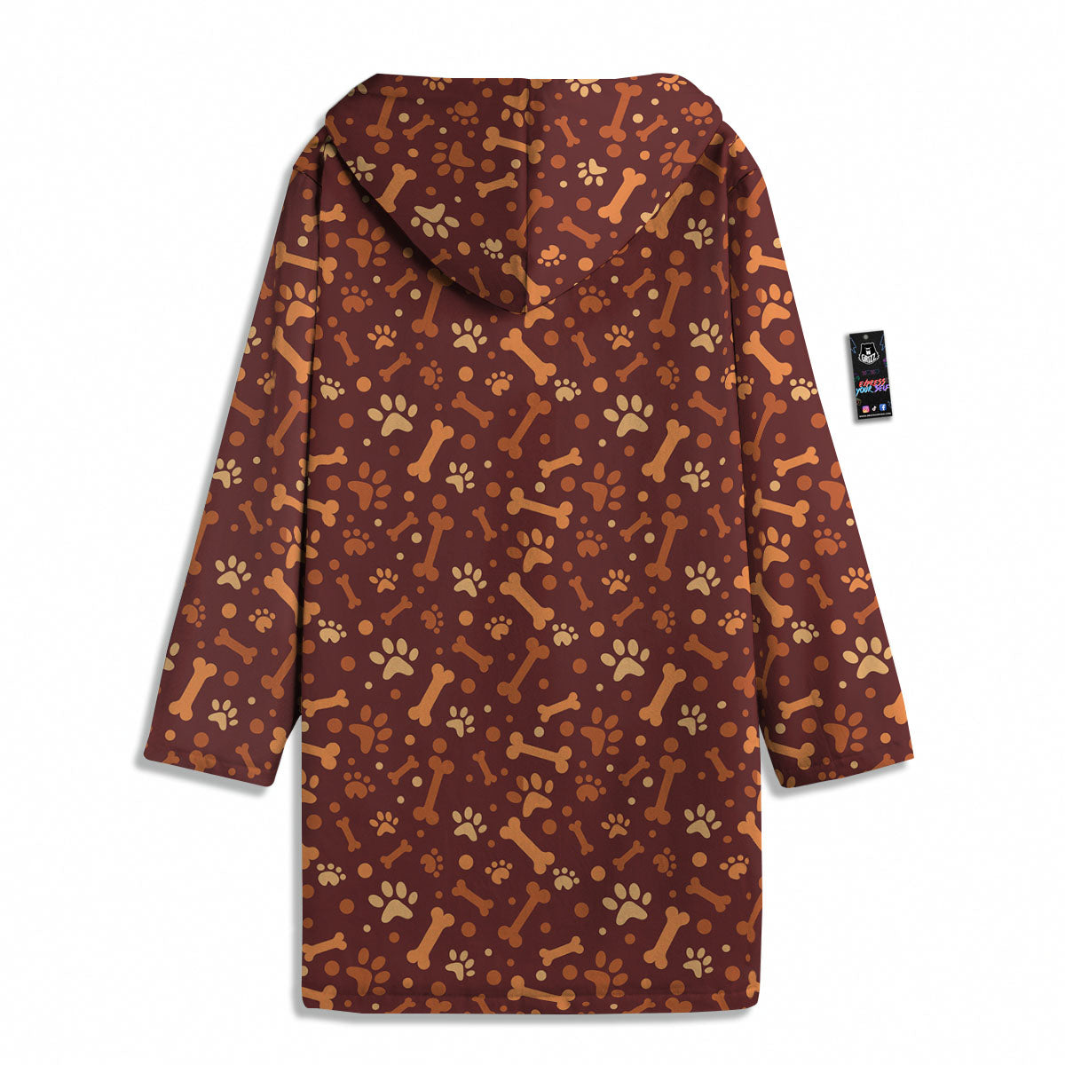 Bone And Brown Paw Print Pattern Men's Windbreaker Jacket-grizzshop