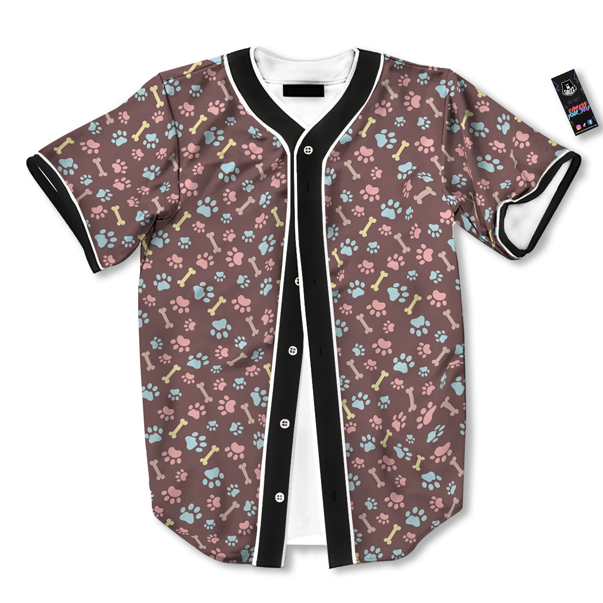 Bone And Colorful Paw Print Pattern Baseball Jersey-grizzshop