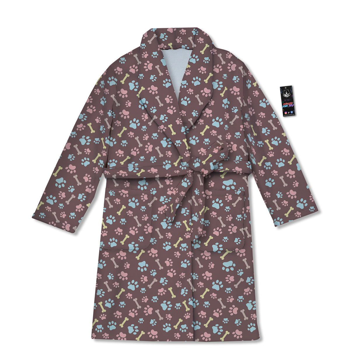 Bone And Colorful Paw Print Pattern Bathrobe-grizzshop