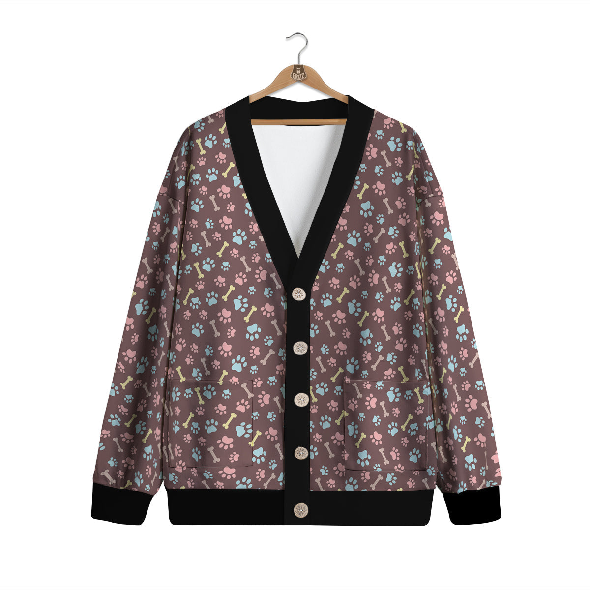 Bone And Colorful Paw Print Pattern Cardigan-grizzshop