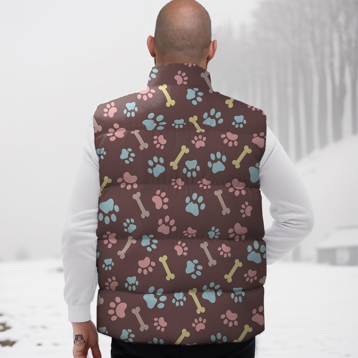 Bone And Colorful Paw Print Pattern Down Vest