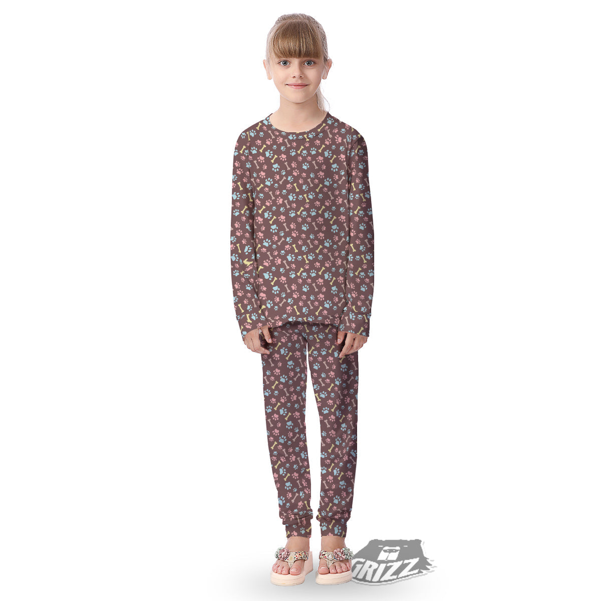 Bone And Colorful Paw Print Pattern Kid's Pajamas-grizzshop