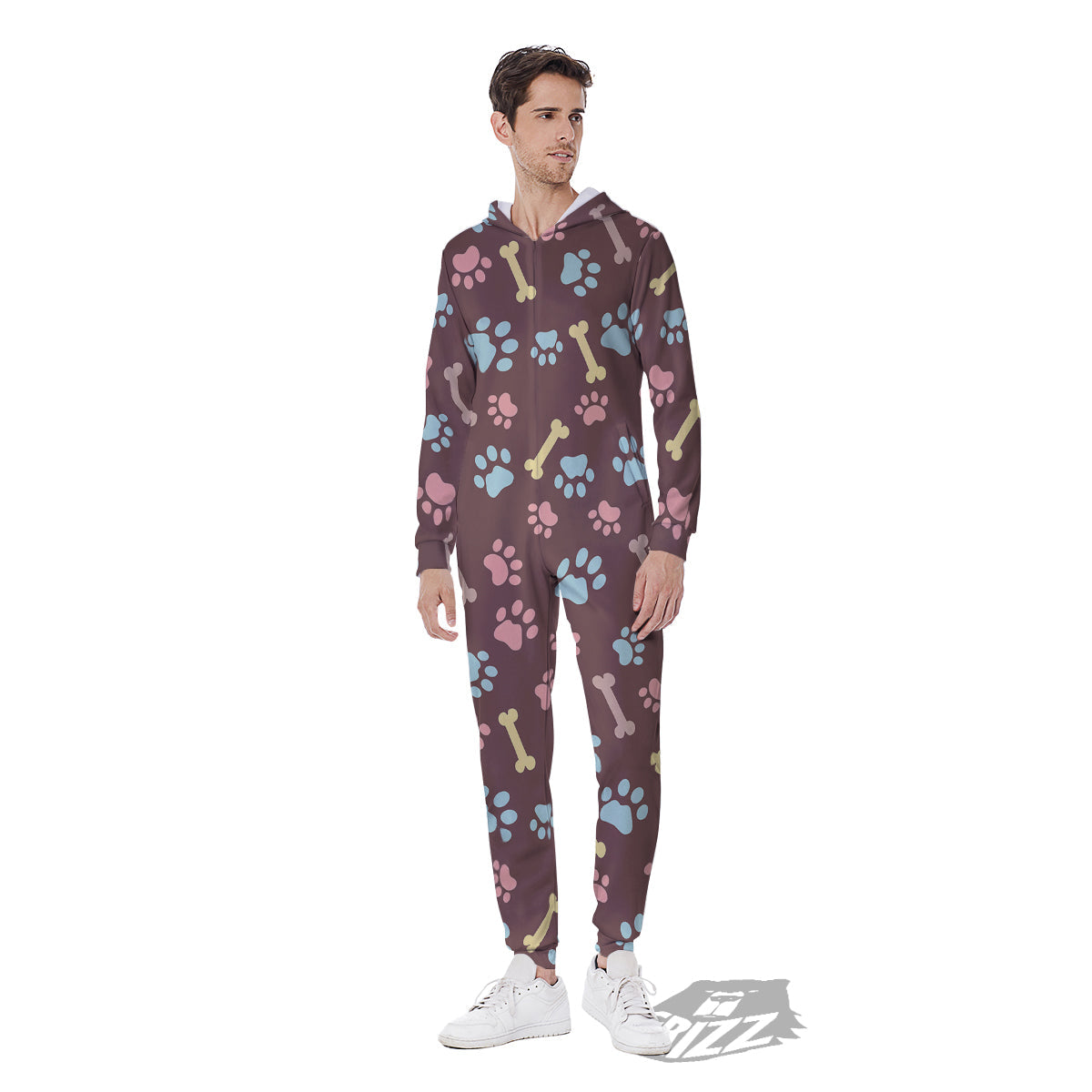 Bone And Colorful Paw Print Pattern Men's Jumpsuit-grizzshop