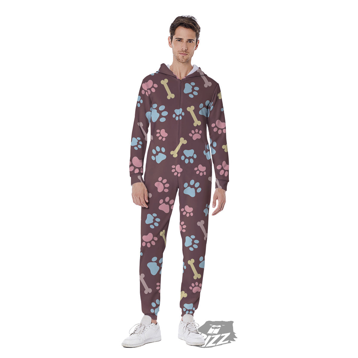 Bone And Colorful Paw Print Pattern Men's Jumpsuit-grizzshop