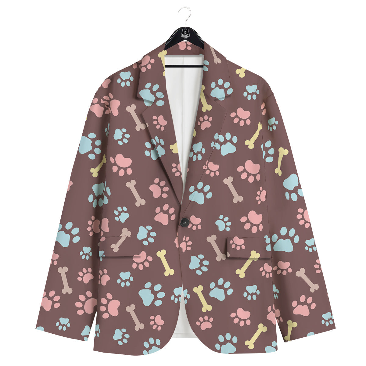 Bone And Colorful Paw Print Pattern Men's Sport Coat-grizzshop