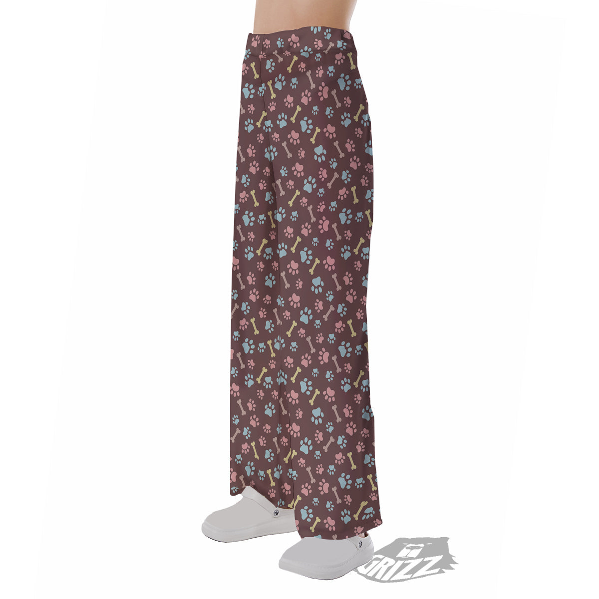Bone And Colorful Paw Print Pattern Pajama Pants-grizzshop
