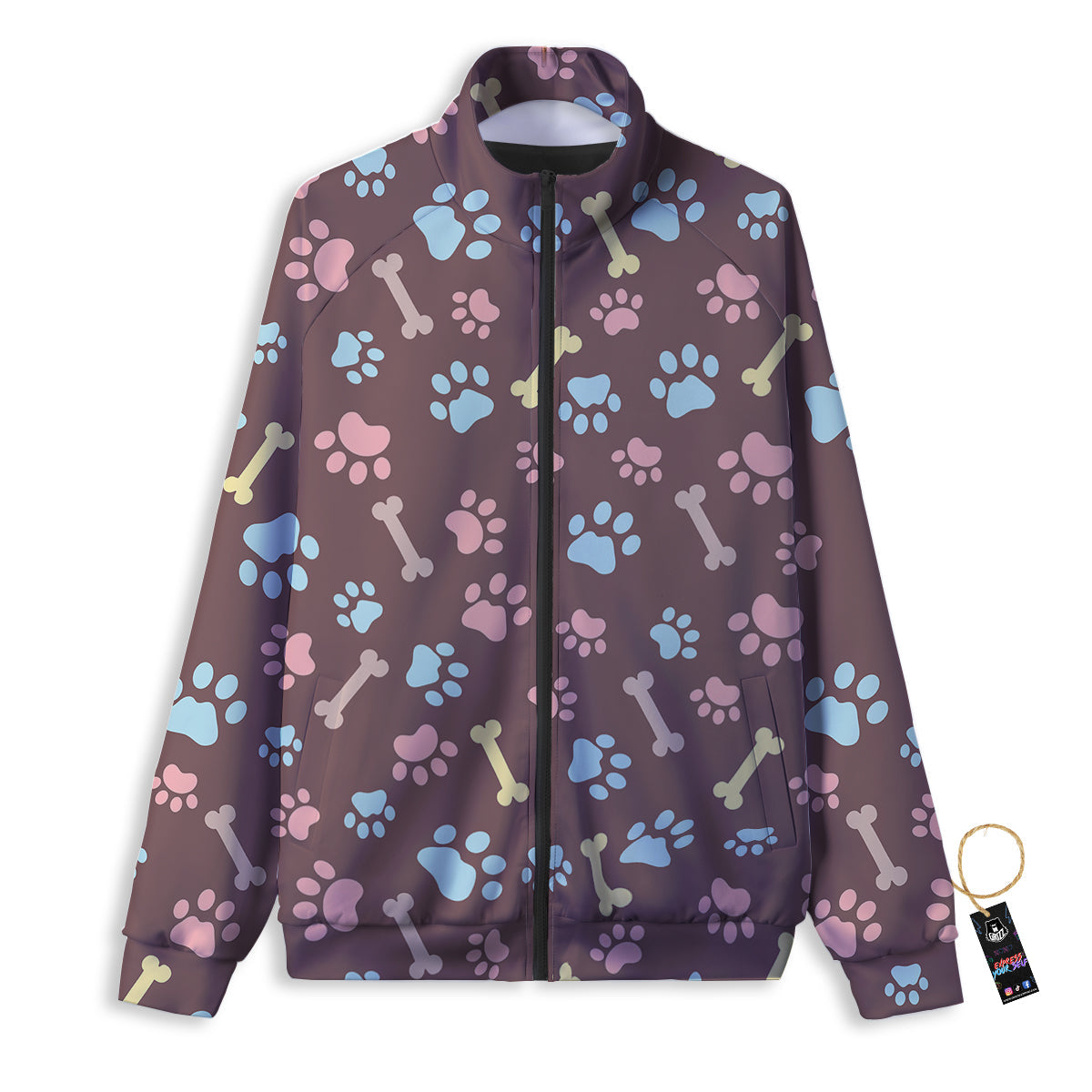 Bone And Colorful Paw Print Pattern Track Jacket-grizzshop