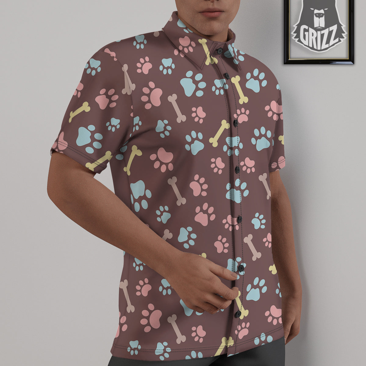 Bone And Colorful Paw Print Pattern Untucked Shirts-grizzshop