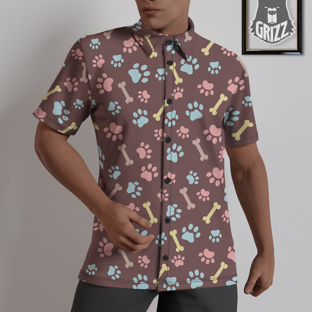 Bone And Colorful Paw Print Pattern Untucked Shirts-grizzshop