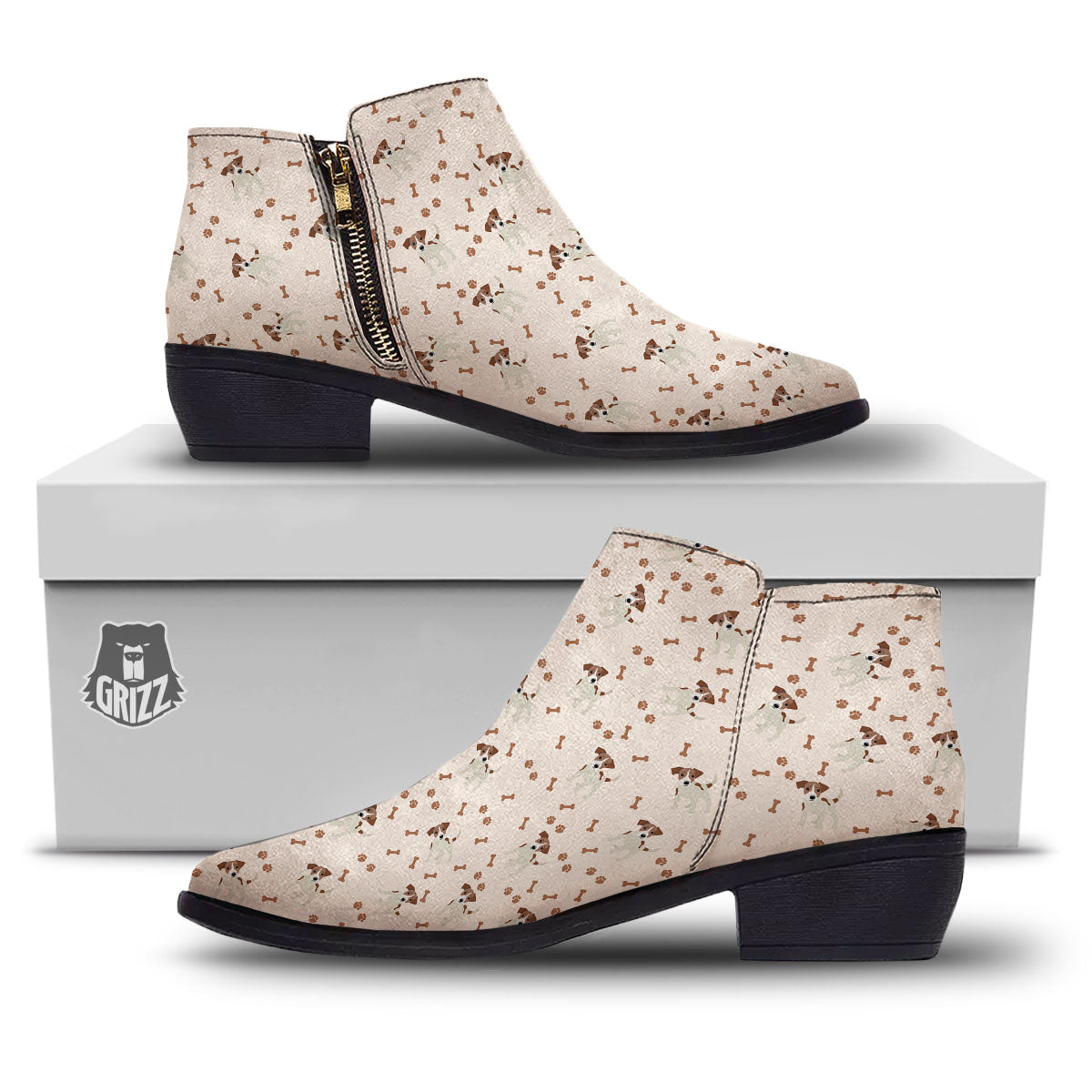 Bone And Jack Russell Terrier Print Pattern Ankle Boots-grizzshop