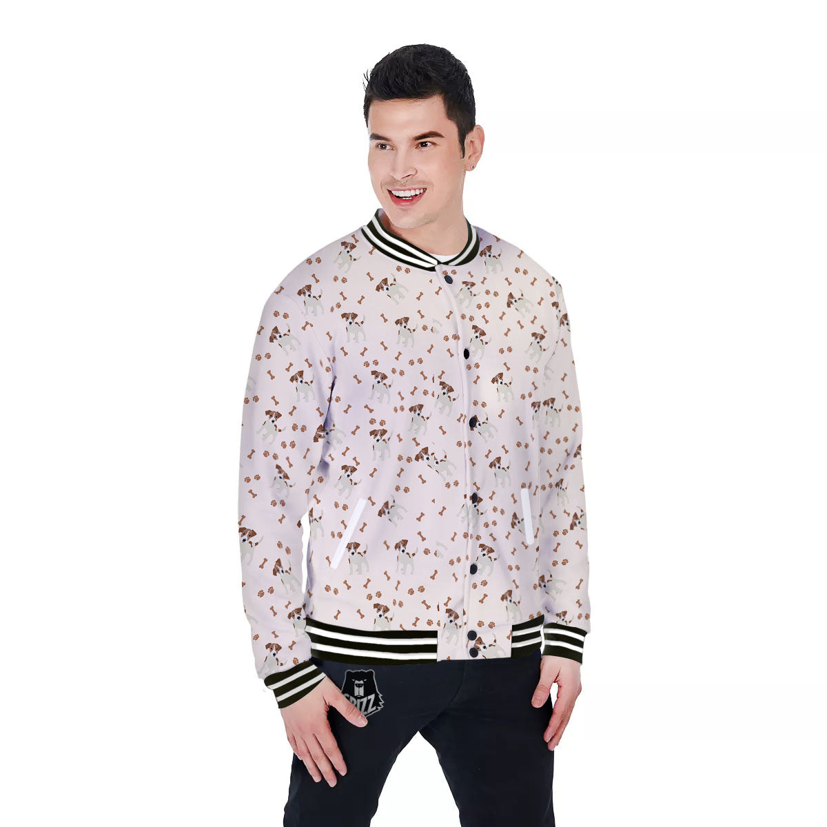 Bone And Jack Russell Terrier Print Pattern Baseball Jacket-grizzshop