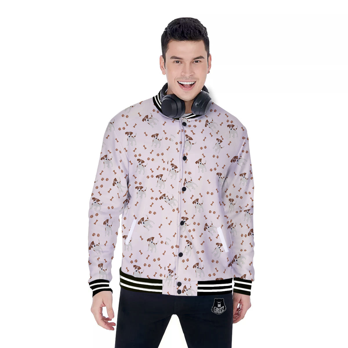 Bone And Jack Russell Terrier Print Pattern Baseball Jacket-grizzshop