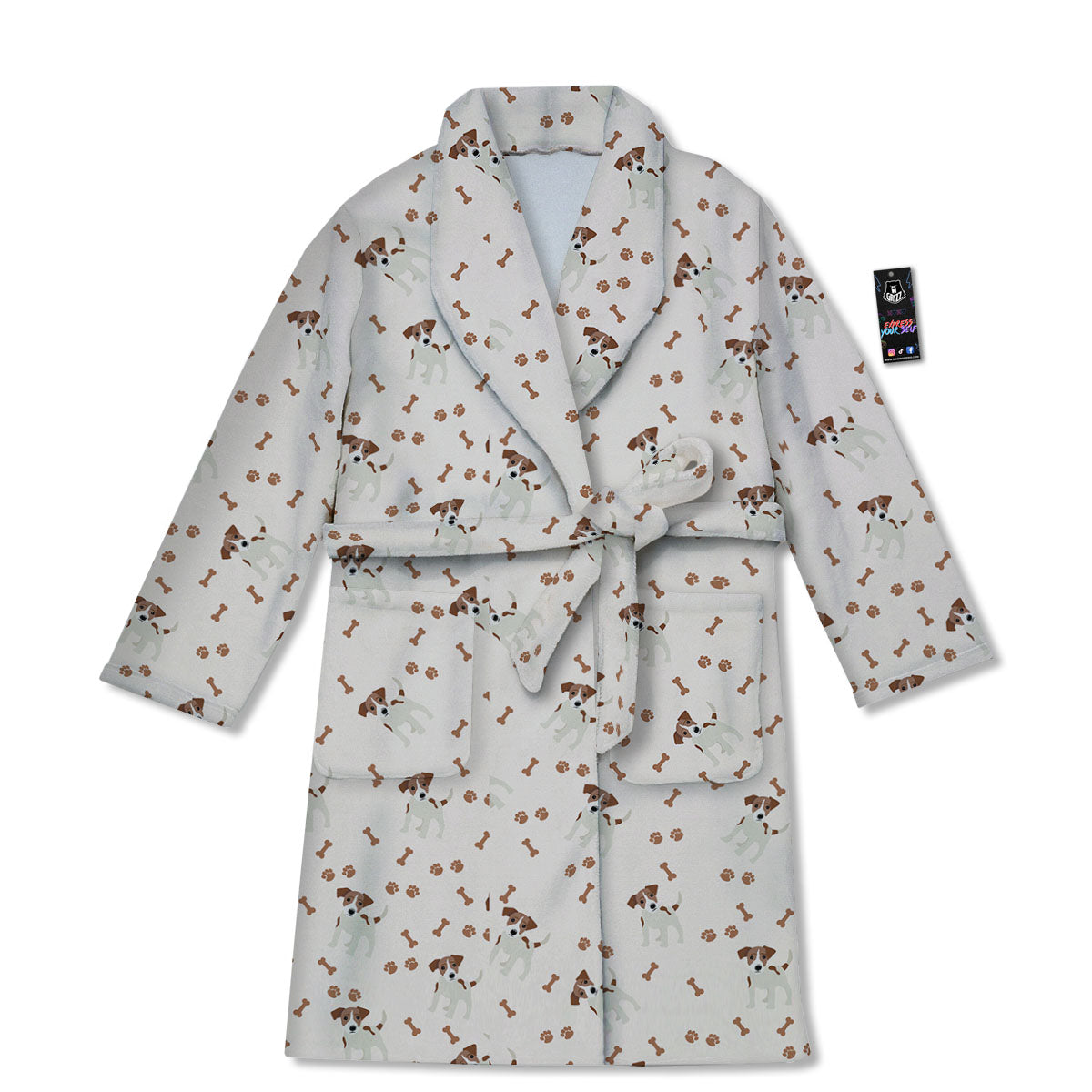 Bone And Jack Russell Terrier Print Pattern Bathrobe-grizzshop