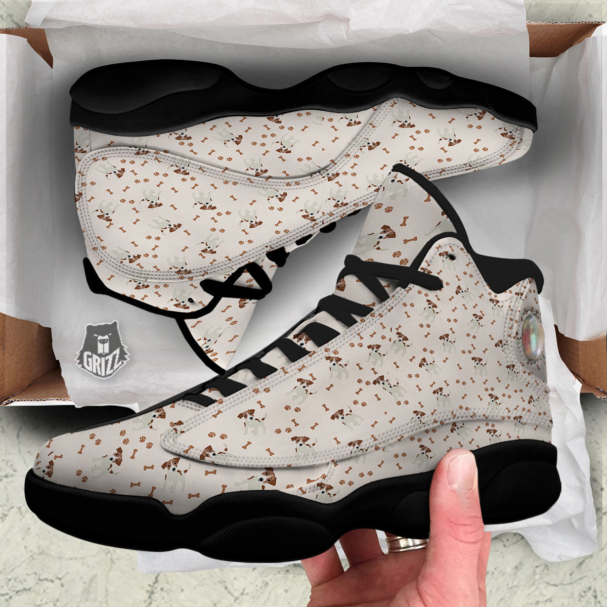 Bone And Jack Russell Terrier Print Pattern Black Basketball Shoes-grizzshop