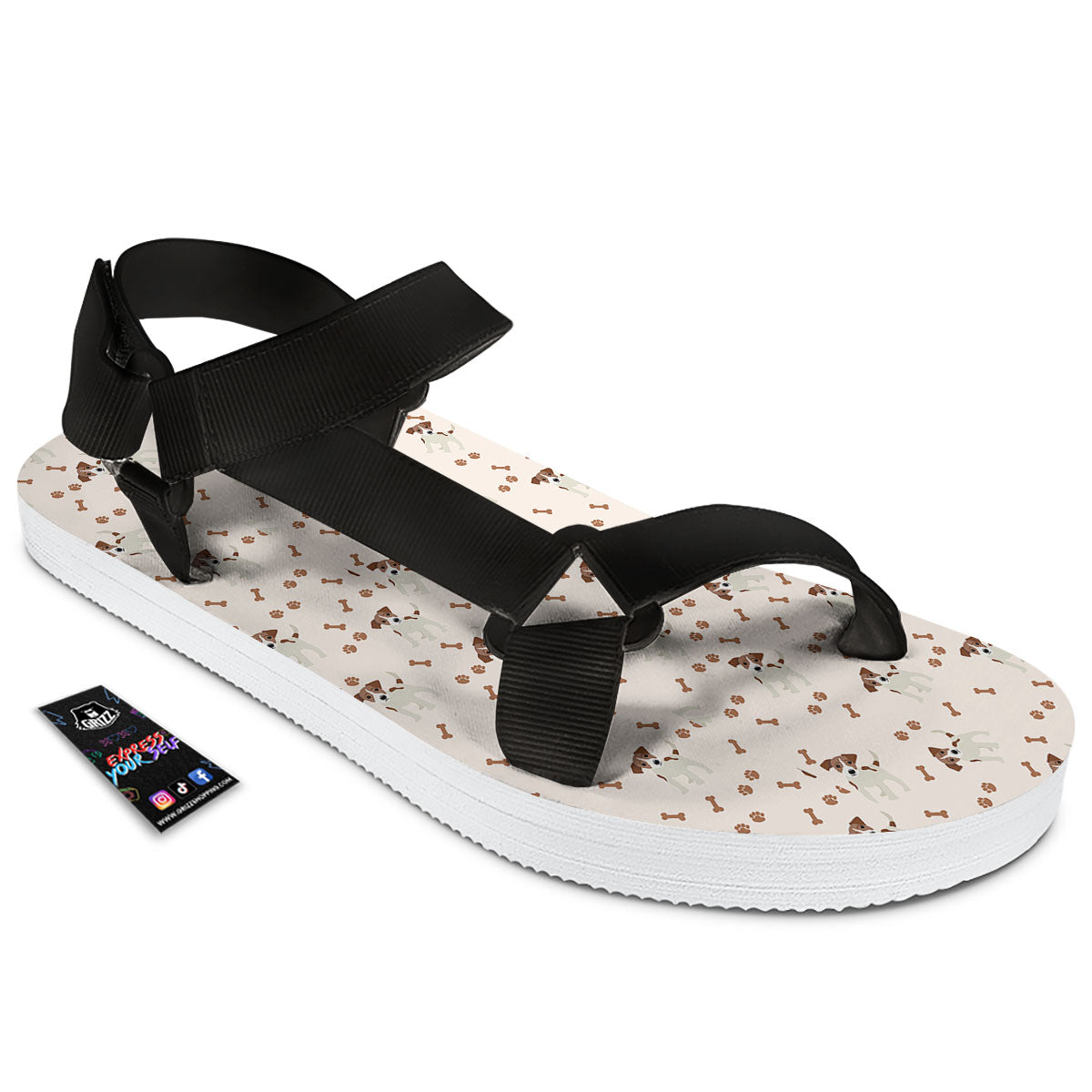 Bone And Jack Russell Terrier Print Pattern Black Open Toe Sandals-grizzshop